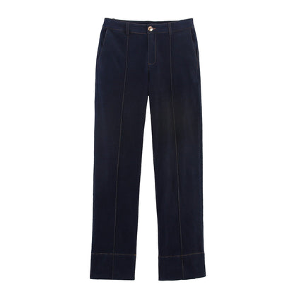 Women's Slim Denim Puff Sleeve Shirt Flared Suits
