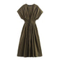 Pleated Midi Collar Slim Dress With Dresses