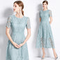 Women's Short-sleeved Lace Dress Mid-length Crocheted Hollowed Purple High Dresses