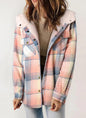 Women's Plaid Long Sleeve Furry Hooded With Coats