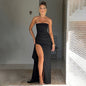 Color Sleeveless Tube Backless Slit Zip Dresses