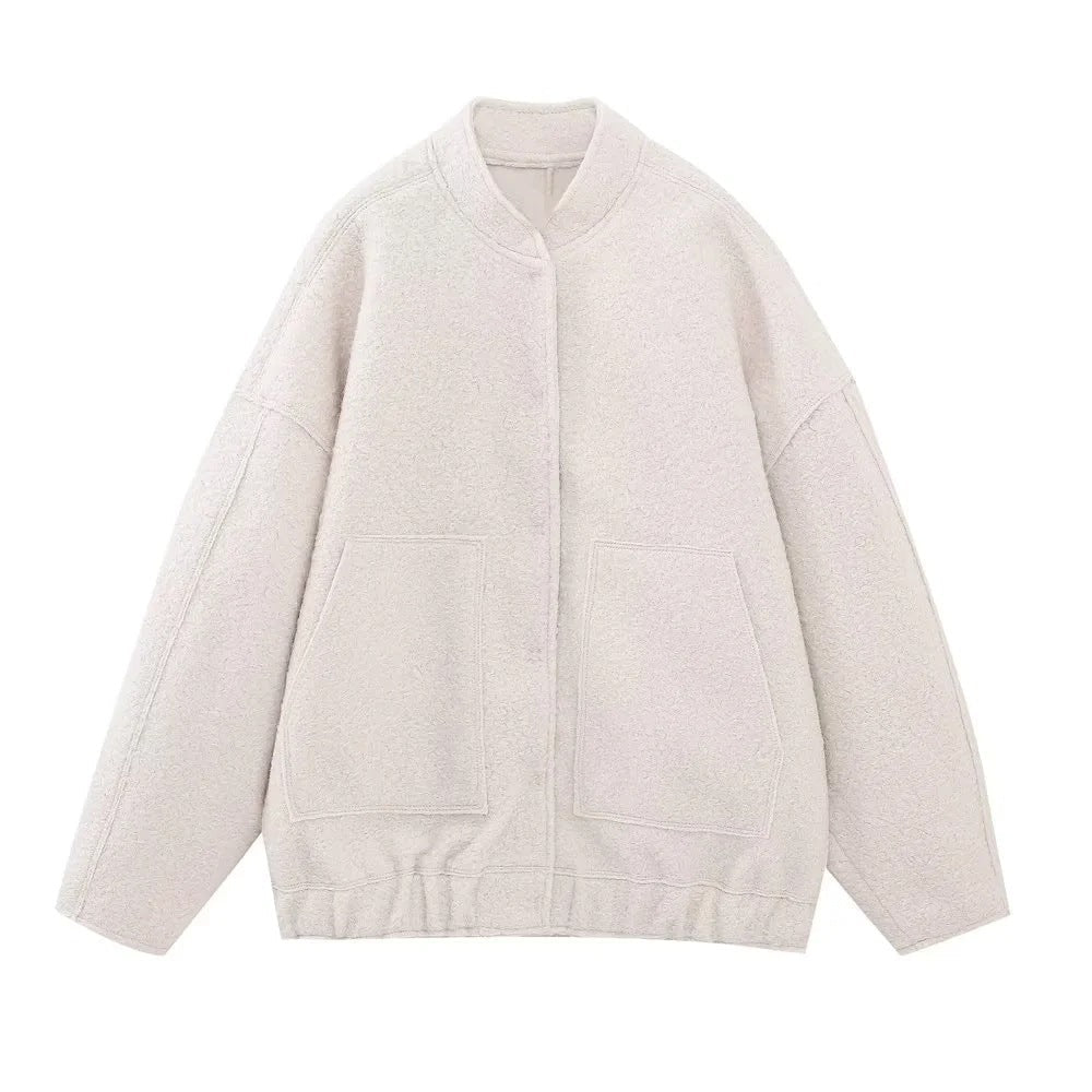 Women's Stand Collar Pocket Loose Pilot Coats
