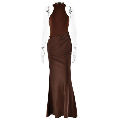 Women's Neck Sleeveless Stitching Dress Sexy Hot Dresses