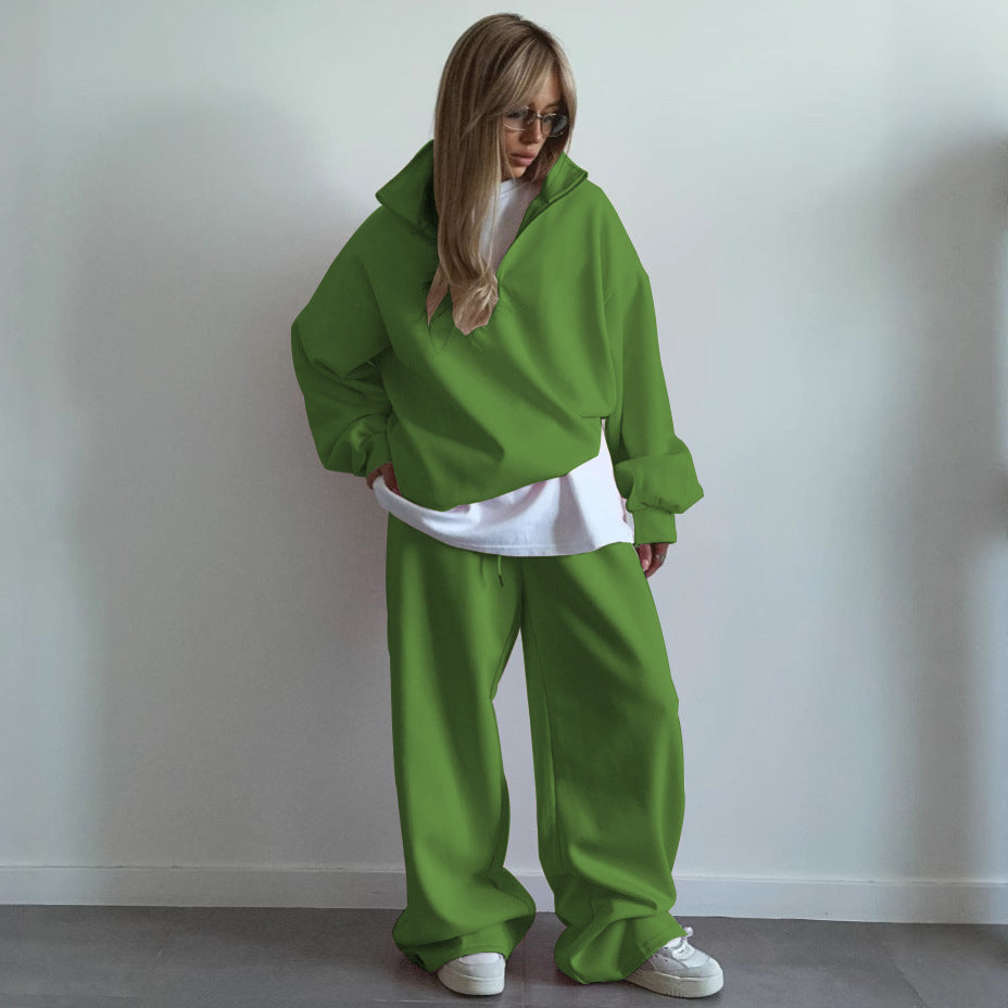 Collar Long-sleeved Trousers Casual Pullover Two-piece Suits
