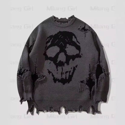 Skull Pattern Personality Street Ripped Pullover Sweaters