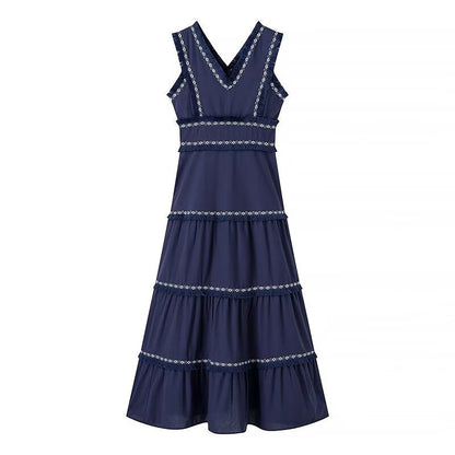 Women's Sleeveless Slim Lace Stitching Decorated Tassel Dresses