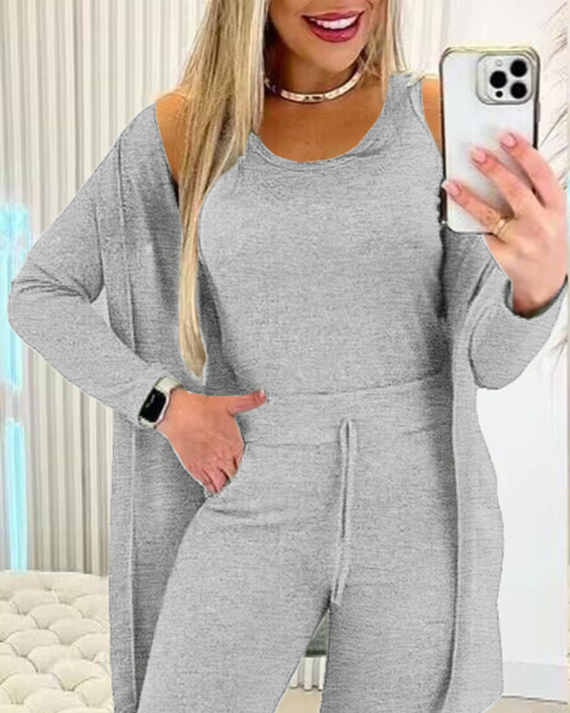 Women's Dressing Gown Round Neck Solid Color Suits