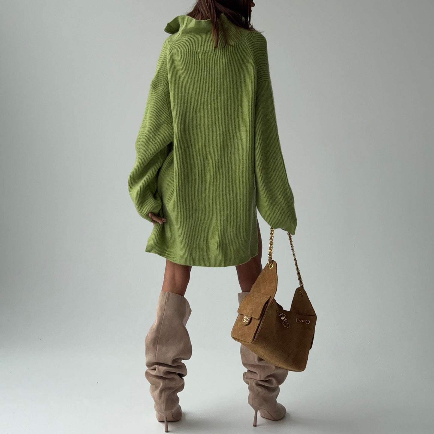 Women's Super Loose Zip High Neck Split Sweaters