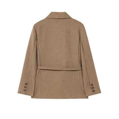 Women's Unique Fashion Casual Woolen Belt Coats