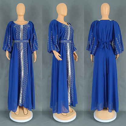 Women's Style Rhinestone Dress Chiffon Puff Sleeve Dresses