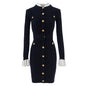 French Style Contrast Color Round Neck Knitted Dress Dresses