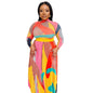 Women's Large Long-sleeved Printed Pleated Two-piece Suits
