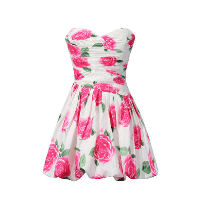 Women's French Retro Tube Cinched Waist Lotus Leaf Dresses