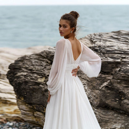 Simple Series Chiffon Dress Long Sleeve Wedding Dresses