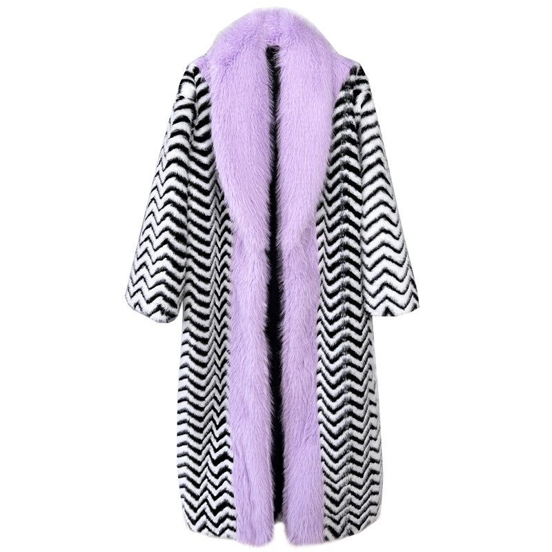 Stitching Contrast Color Super Long Green Fruit Coats