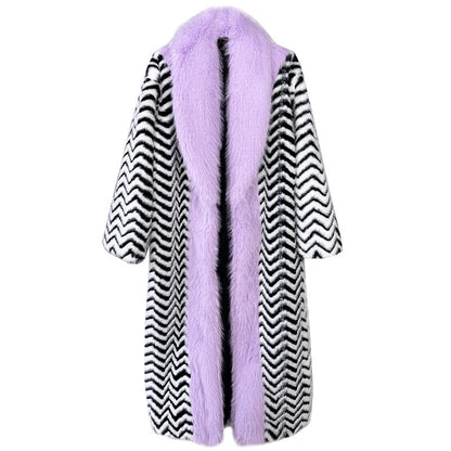Stitching Contrast Color Super Long Green Fruit Coats