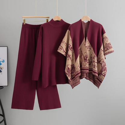 Women's Casual Fashion Loose Mock Neck Shawl Suits