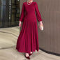 Women's Pleated Waist Tight Long Sleeve Round Dresses