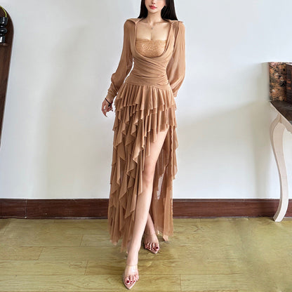 Color Square Collar Long-sleeved Sexy Temperament Suits