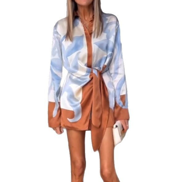Women's Casual Irregular Knotted Fashion Long Sleeve Dresses