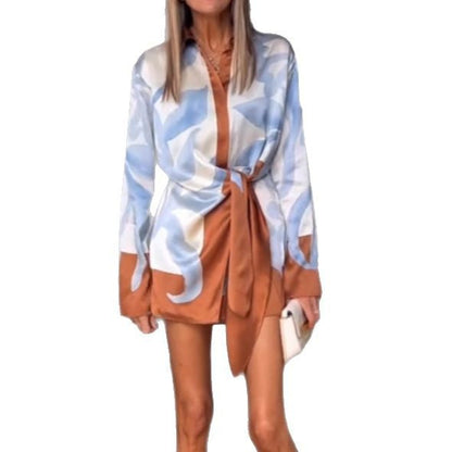 Women's Casual Irregular Knotted Fashion Long Sleeve Dresses