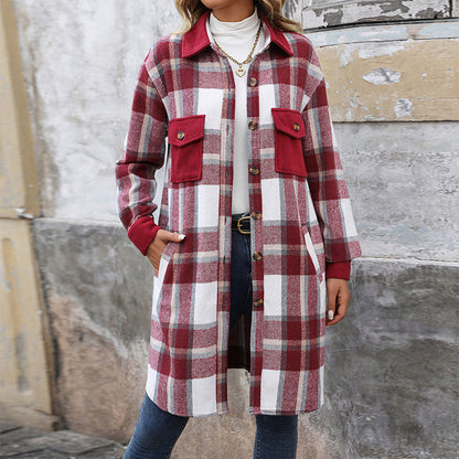 Women's Innovative Slouchy Brushed Plaid Long Coats