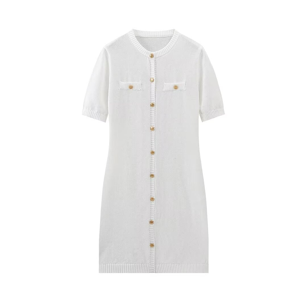Women's Summer Fashion Round Neck Single-breasted Sleeve Dresses