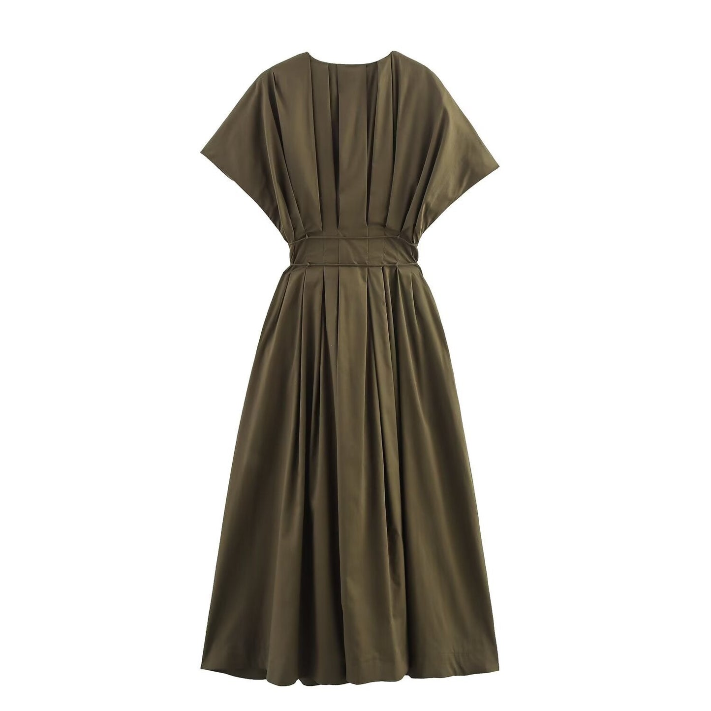 Women's Elegant Pleated Short-sleeved Midi Dress Dresses