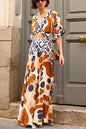 Women's Collar Waist Trimming Printing Dress Two-piece Dresses