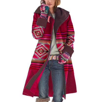 Women's Mid-length Printed Long-sleeved Dragon Phoenix Woolen Coats
