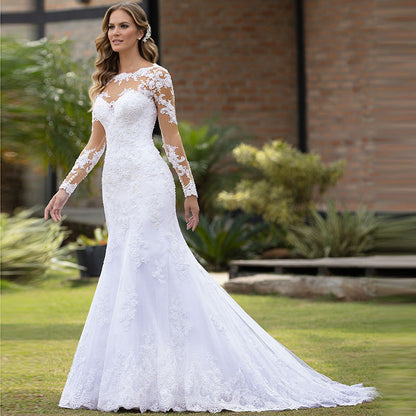 Dress Fishtail European Sexy Long Sleeve Exposed Wedding Dresses