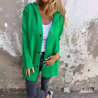 Women's Fashion Single-breasted Long Sleeve Solid Color Coats