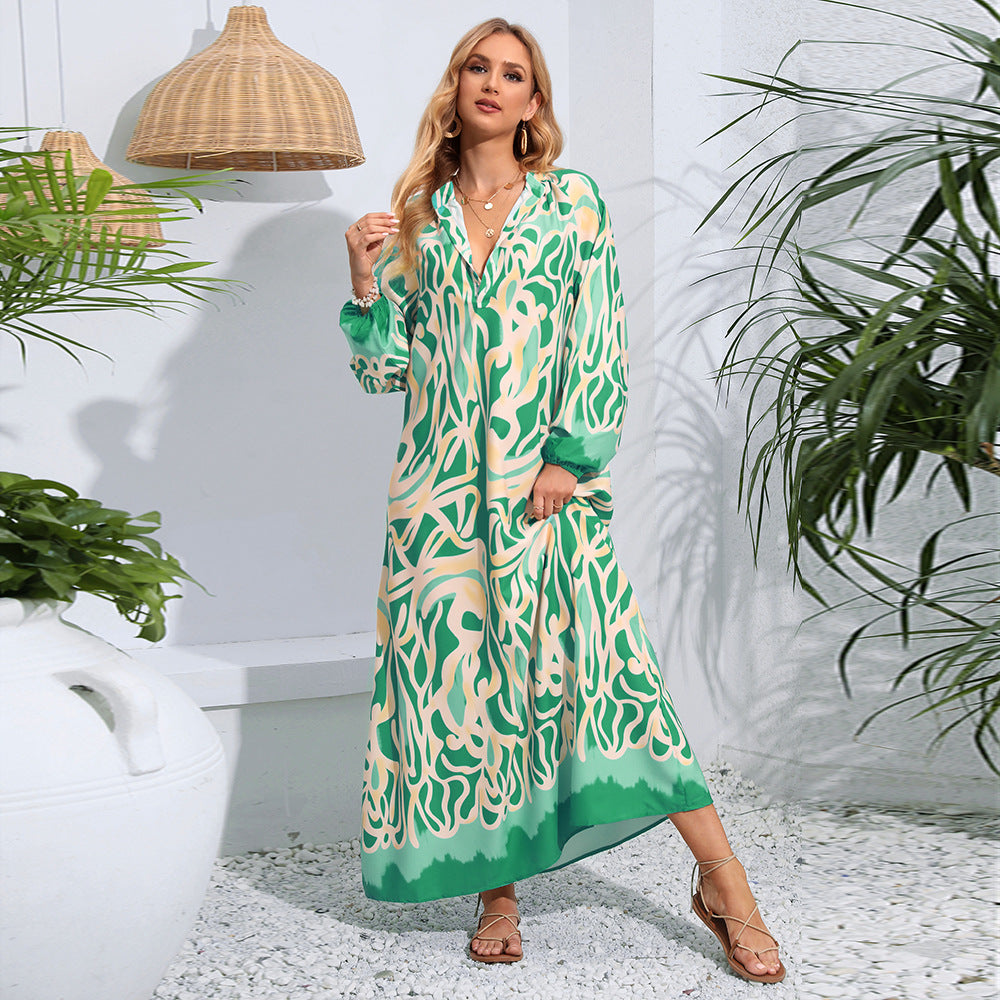 Pullover Sexy Print Wide Hem Long Dresses