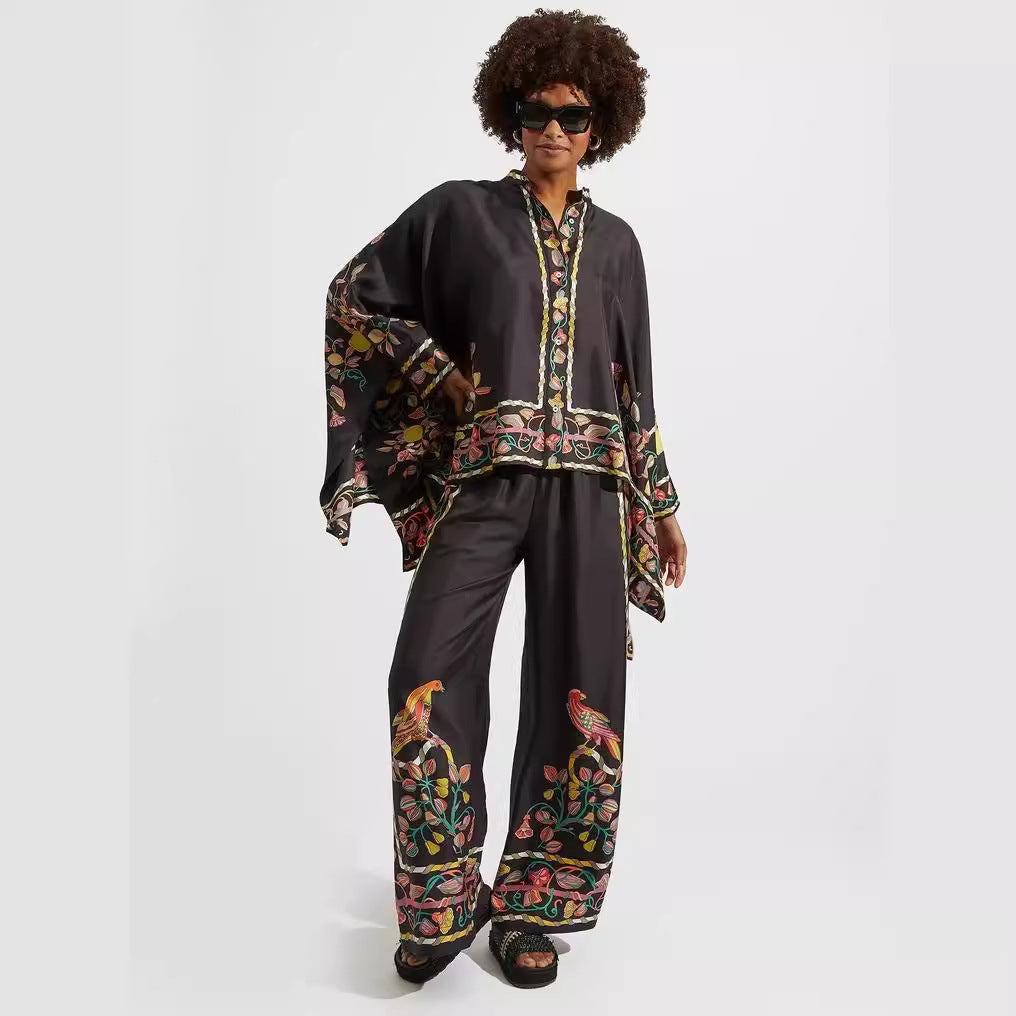 Women's Fashion Stand Collar Irregular Trousers Two-piece Suits