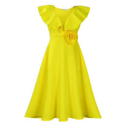 Women's Flounce Three-dimensional Flower Dress Banquet Dresses