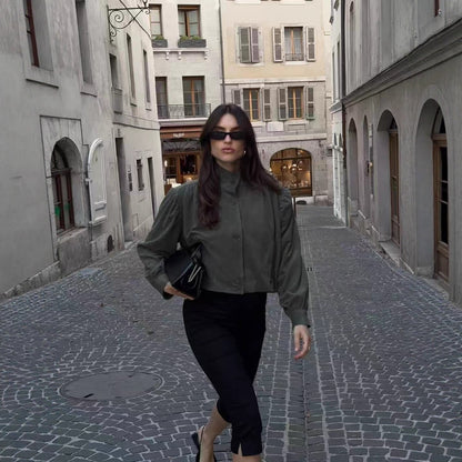 Attractive Pleated Suede Padded Shoulder Pilot Coats