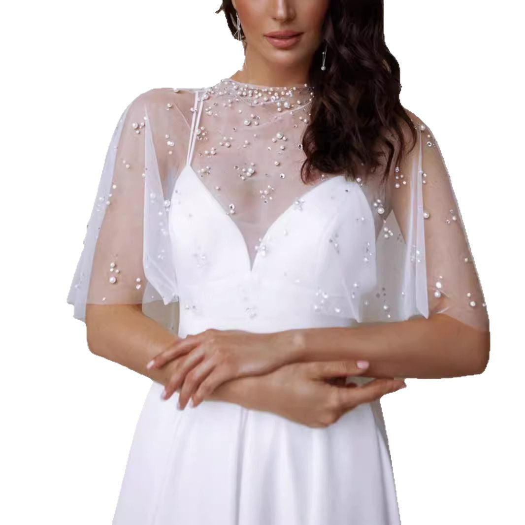Women's Long Dress Sexy Strap Pearl Sleeve Wedding Dresses