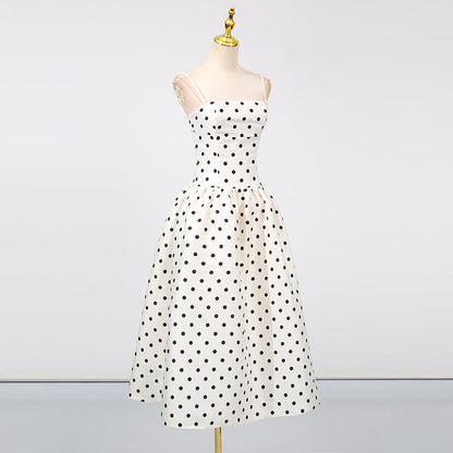 Women's Fitted Waist Polka Dots Printed French Dresses
