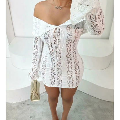 Women's Fashion Elegant Sexy Tube Lace Dress Tops