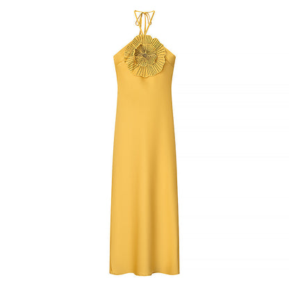 Summer Design Crystals Flower Decorative Halter Dresses