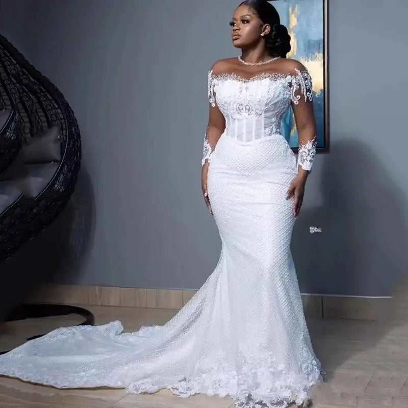 Dress Elegant White Waist Trailing African Bridal Wedding Dresses