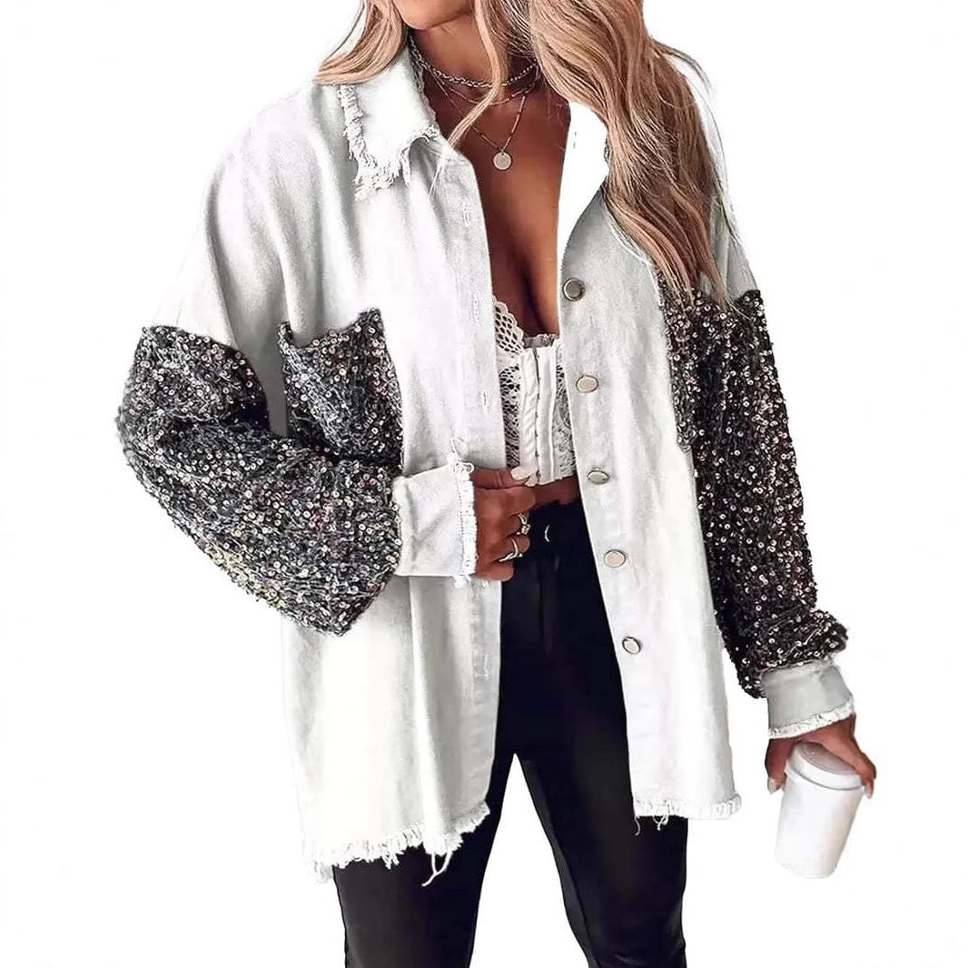 Women's Sequin Stitching Casual Fashion Elegant Shirt Jackets