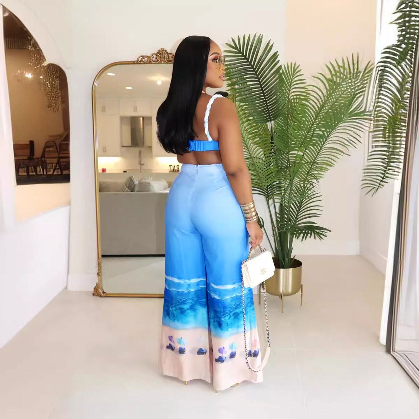 Sexy Positioning Printed Trousers Two-piece Set Suits