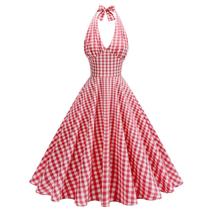Women's Elastic Hepburn Style High Waist Halter Dresses