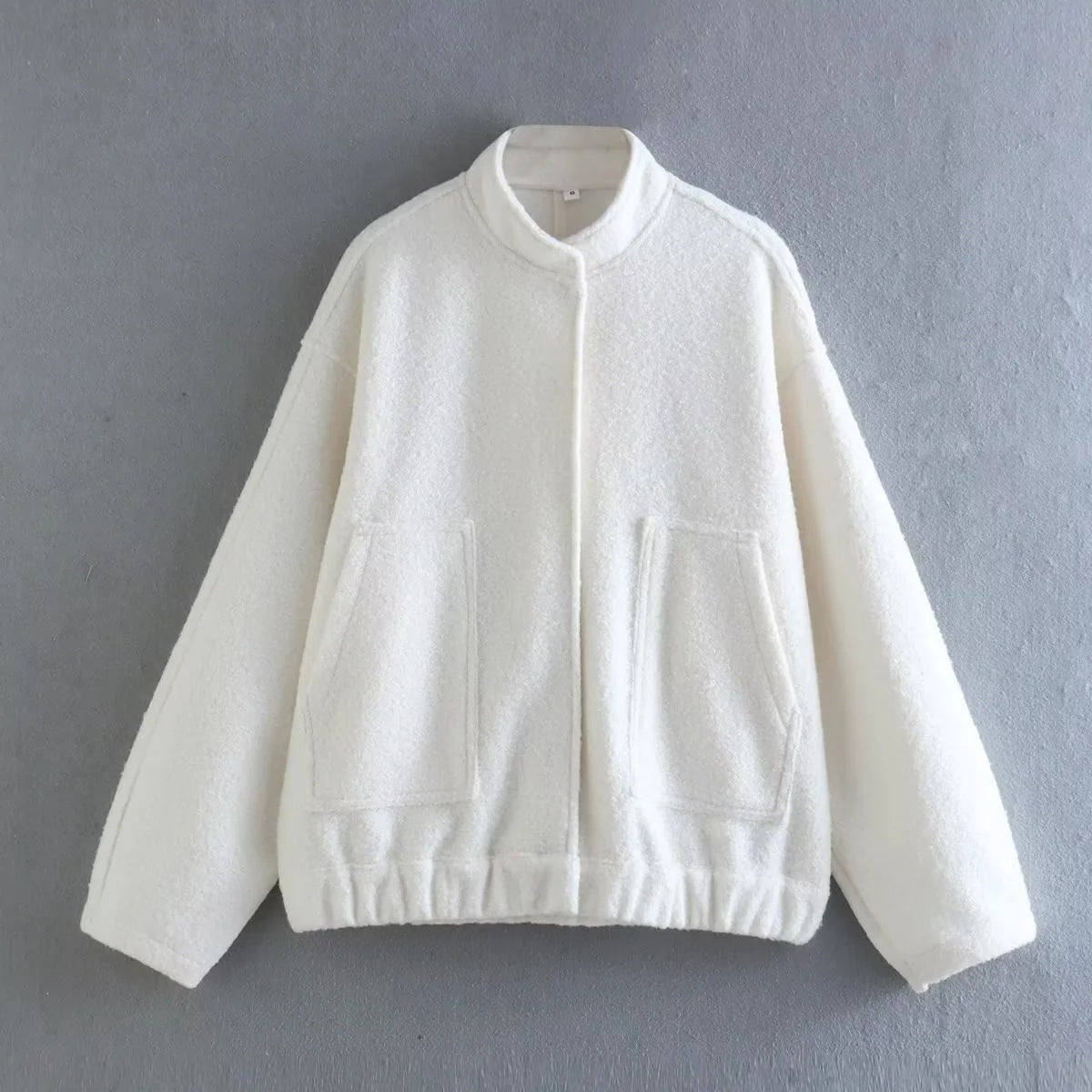 Women's Color Loose Casual Street Stand Collar Hidden Coats