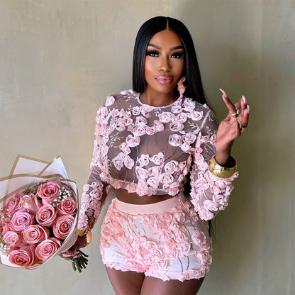 Women's Round Neck Long Sleeve Sexy Two-piece Suits