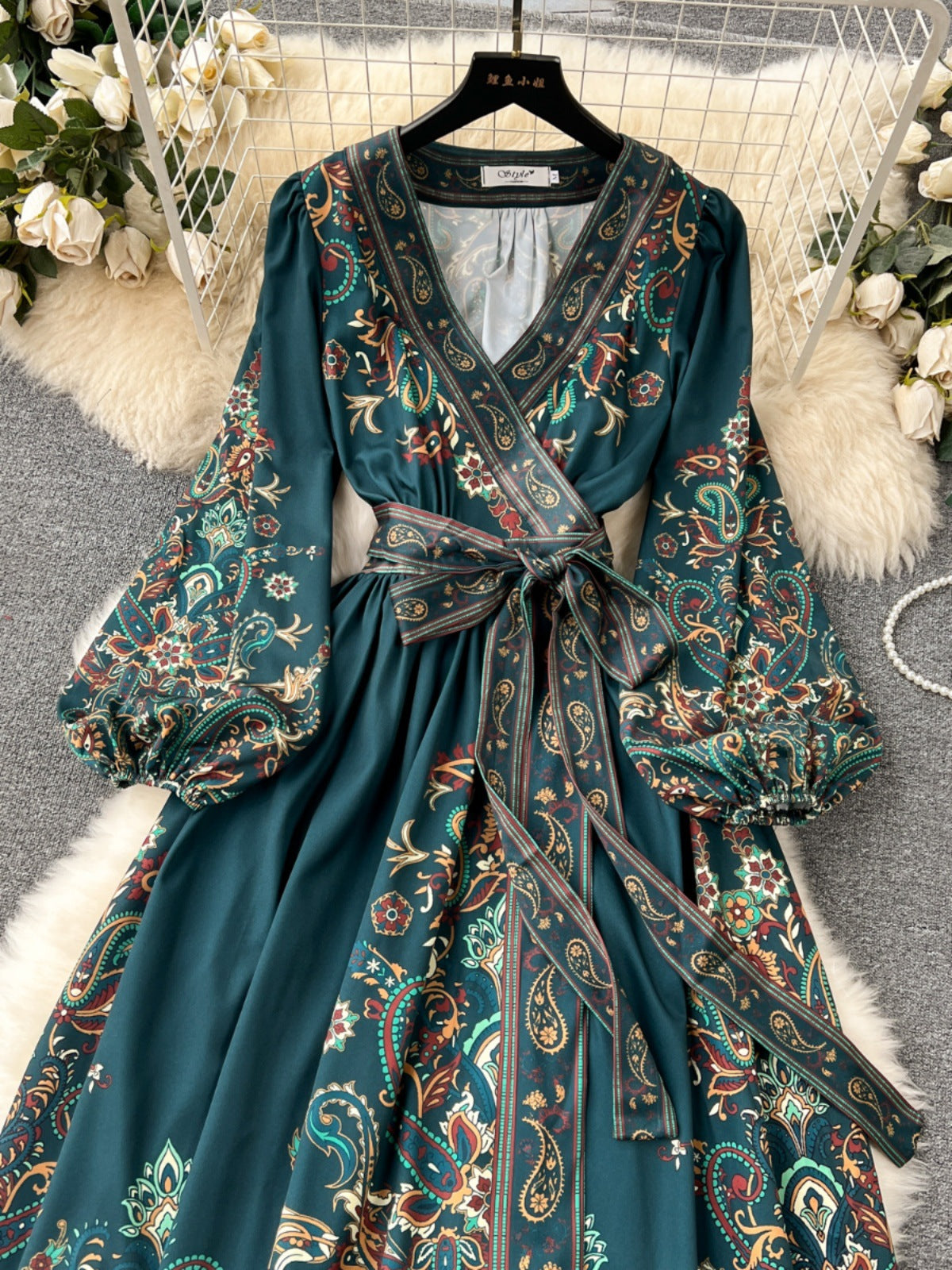 Women's Style One-piece Waist Trimming Printing Dress Dresses