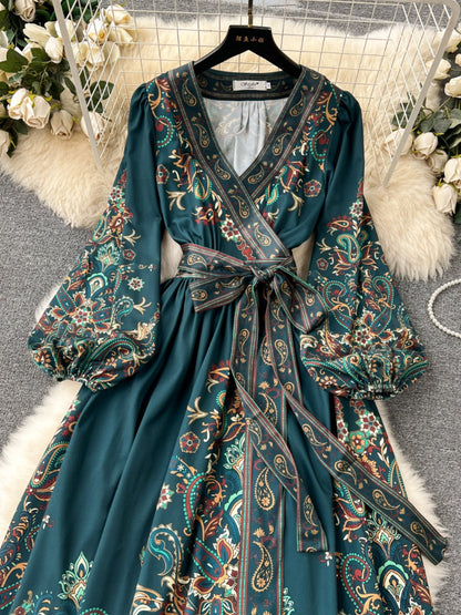 Women's Style One-piece Waist Trimming Printing Dress Dresses