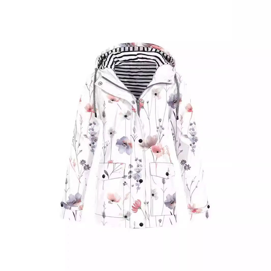 Women's Camouflage Printed Hooded Pocket Splash Outdoor Coats