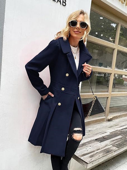 Women's Beautiful Long Woolen Double Breasted Coats